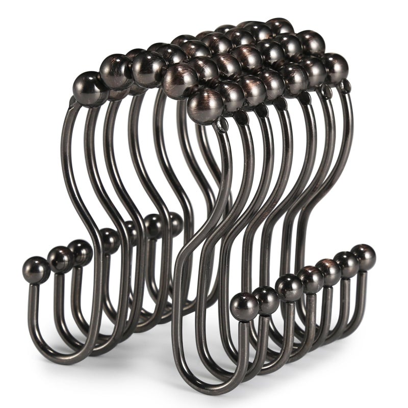 Goowin Shower Curtain Hooks, 12 Pcs Shower Curtain Rings, Stainless Steel Bronze Shower Curtain Hooks Rings Rust Proof, Balance Sliding Anti-Drop Double Shower Hooks for Shower Curtain Rod (Bronze) - Image 1